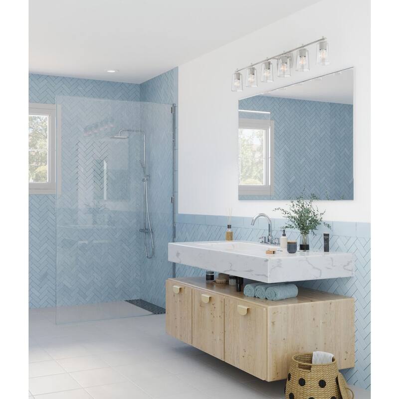 Adley Collection Six-Light Brushed Nickel Clear Glass Vanity Light - 48.5 in x 6 in x 7.62 in