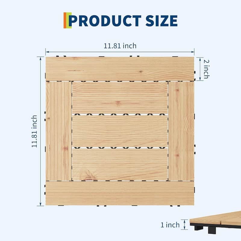 Water Resistant 22 Pack 12"X12" Wood Patio Flooring Deck Tiles for Indoor & Outdoor Use - 22-Pack