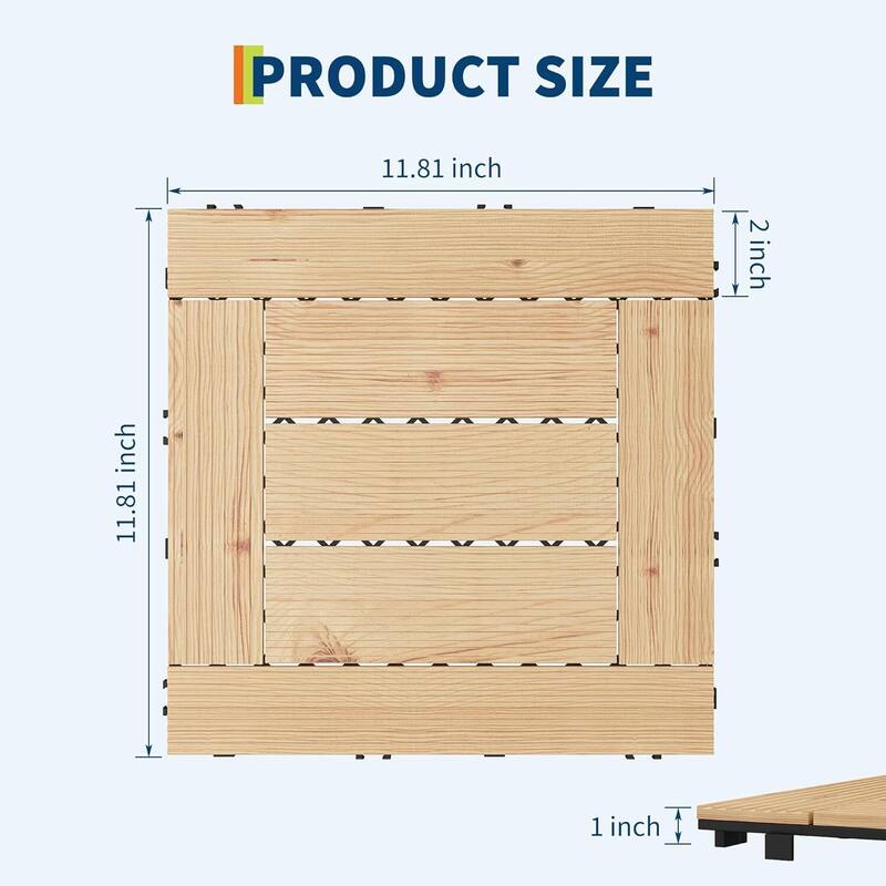 Water Resistant 33 Pack 12"X12" Wood Patio Flooring Deck Tiles for Indoor & Outdoor Use - 33-Pack