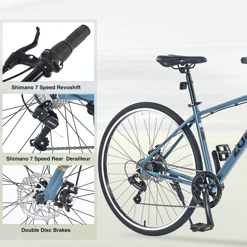 Shimano 7 Speed Double Disc Brakes 700C Road Bike,Blue Gray