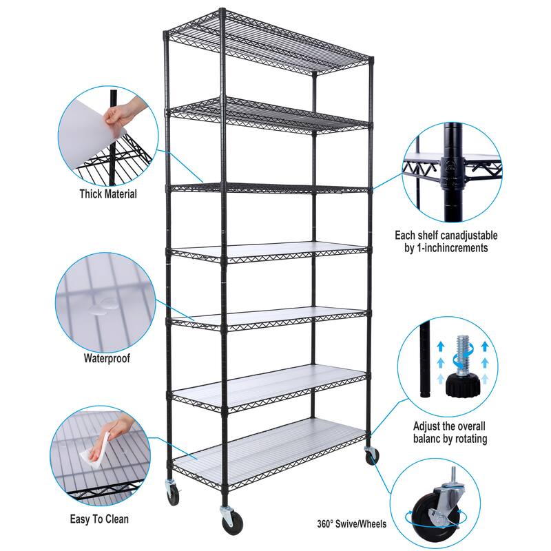 2450lbs Heavy Duty Adjustable Storage Rack with Wheels & Shelf Liners