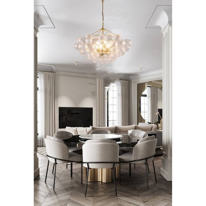 12-Light Brass Chandelier With Clear Swirl Glass Accents