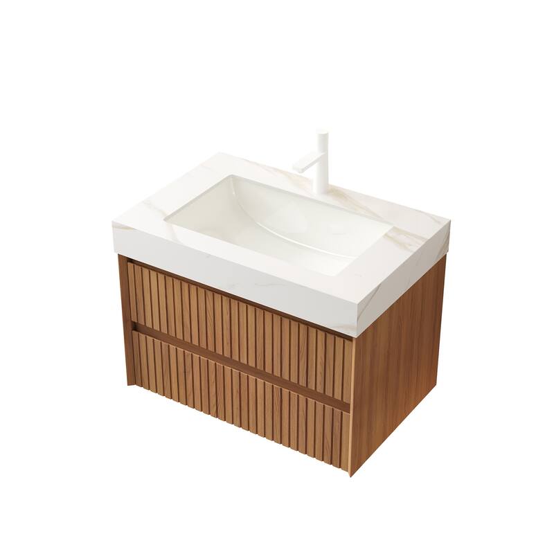 GDFStudio - Tilley Modern Floating Bathroom Vanity with Striped Wood Drawer Fronts & Ceramic Undermount Basin