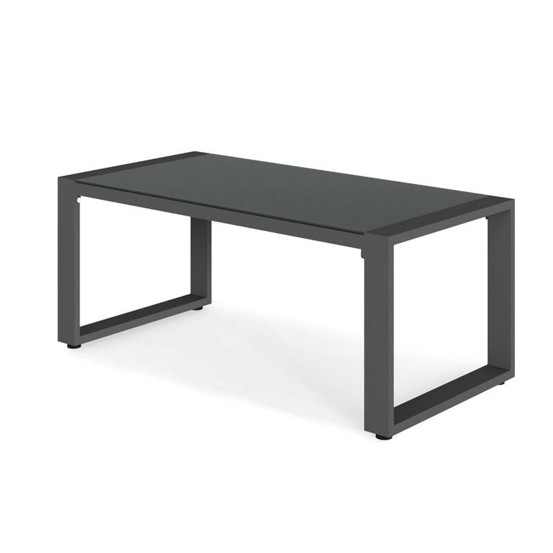 44x22" Aluminum Gray Coffee Table with Tempered Glass Top