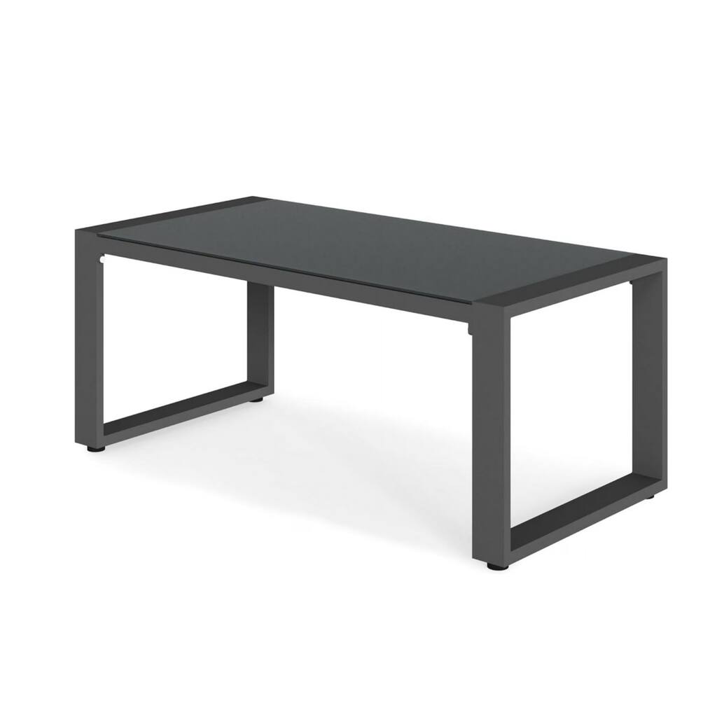 44x22" Aluminum Gray Coffee Table with Tempered Glass Top