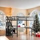preview thumbnail 1 of 12, Luxury Full Size Loft Bed with L-shaped Desk and USB, Metal Loft Bed with Wardrobe, Adjustable Shelf & LED, Black