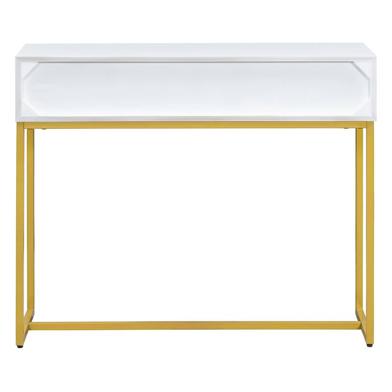 38" Modern Console Table with Two Drawers and Gold Metal Base for Entryway, Living Room