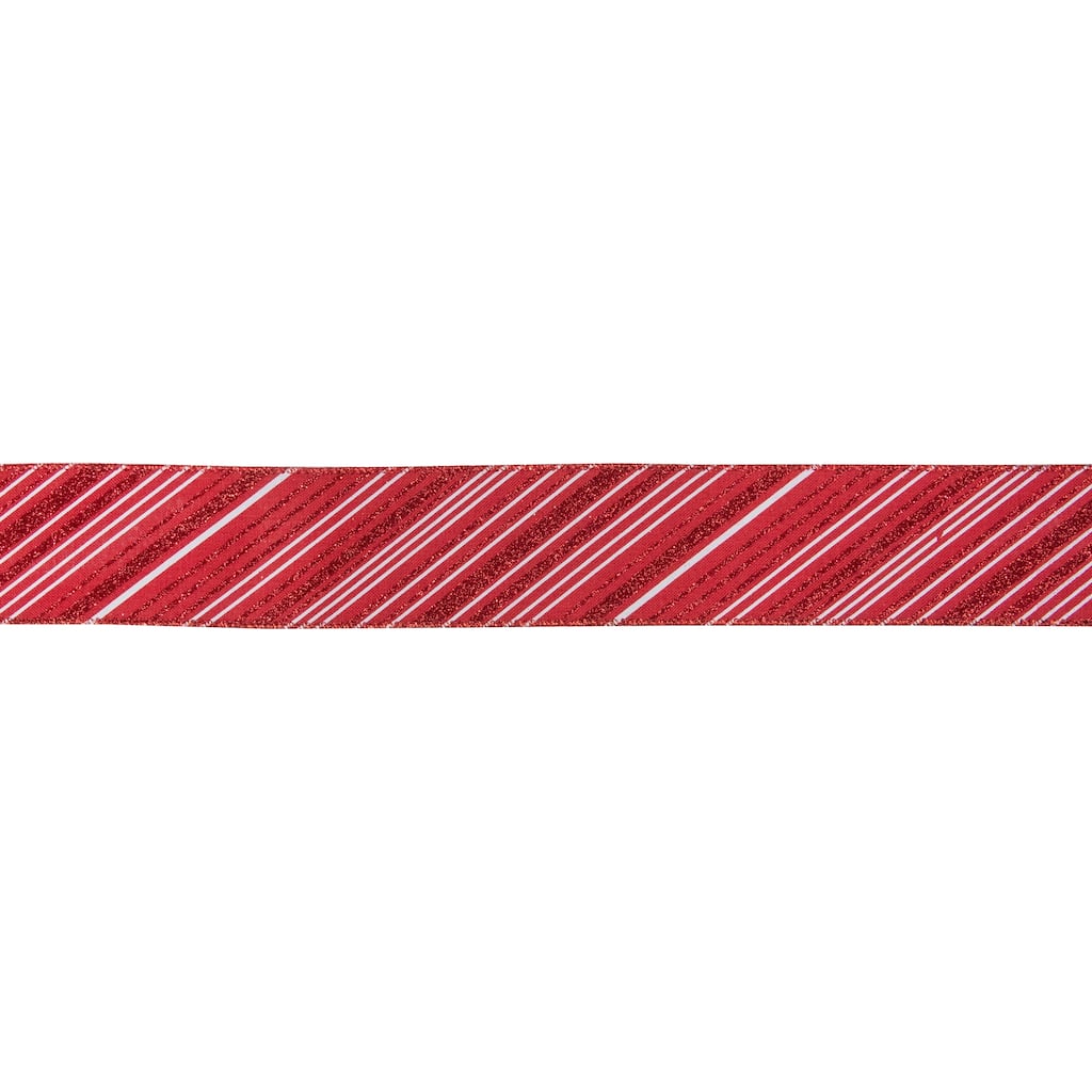 Red and White Striped Christmas Wired Craft Ribbon 2.5" x 10 Yards - 2.5" x 10 Yards