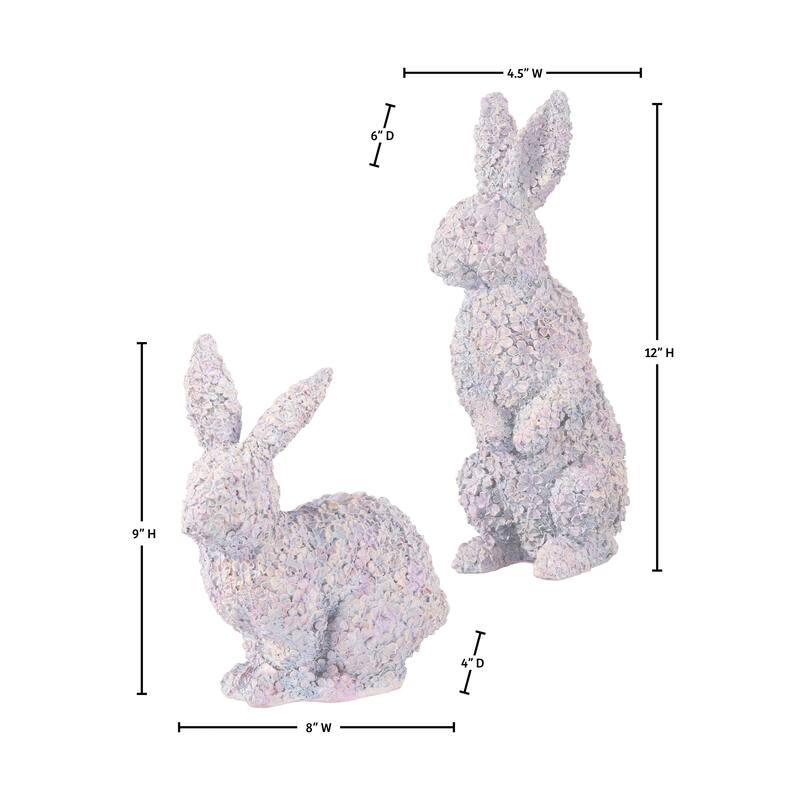 9-12" Resin Floral Bunny Set of 2