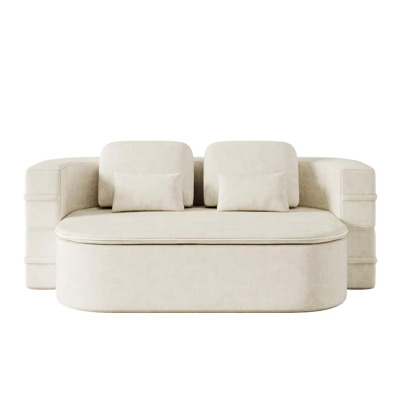 75 inch 2 in 1 Foldable Sofa Convertible Sleeper Foam with Blanket Chenille Floor Sofa