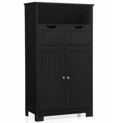 Gymax Bathroom Floor Cabinet Wooden Storage Organizer w/Drawer Doors - See Details