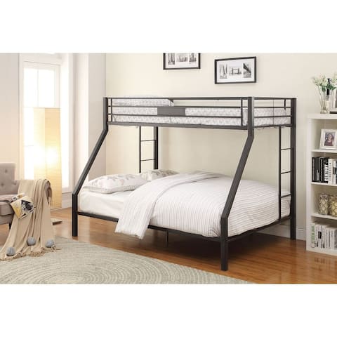 Limbra Metal Bunk Bed (Twin XL over Queen) in Sandy Black with Guardrails and Ladder