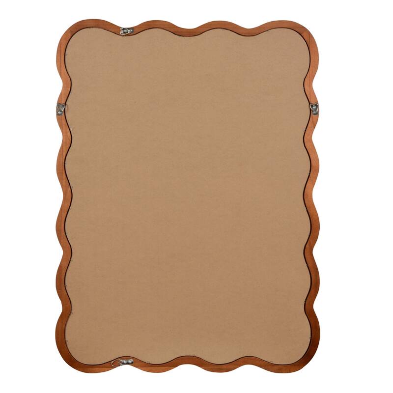 Yellowish Brown Wavy Rectangle Solid Wood Decorative Mirror - Bedroom, Bathroom, Living Room - Yellow Brown