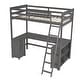 preview thumbnail 52 of 58, Solid Wood Loft Bed with Bulit-in U-Shaped Desk, 2 Drawers and Cabinet, Twin/Full Size Loft Bedframe w/ Storage Shelves & Ladder