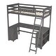 preview thumbnail 26 of 32, Twin Size Loft Bed with U-shaped Desk,Drawers and Storage Shelves,White/Antique Brown