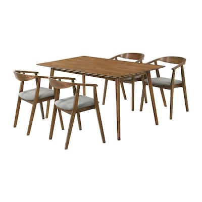 Wena Alana 5pc Dining Table Set, Walnut Brown Wood, 4 Charcoal Gray Chairs