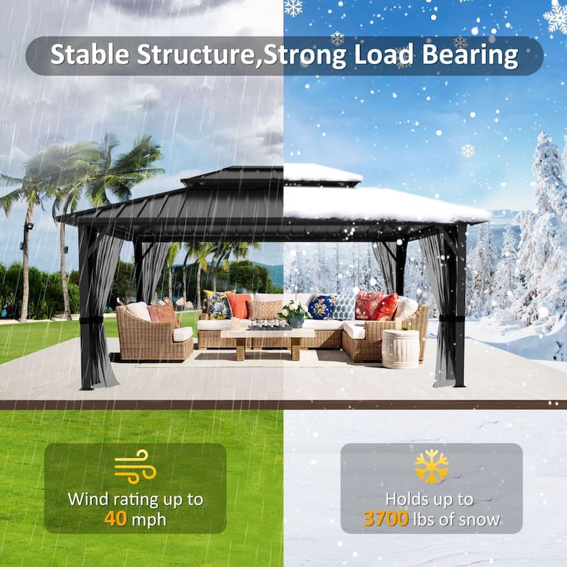 VEIKOUS Aluminum Double Hardtop Gazebo Pergola for Patio, Lawn, and Garden with Removable Netting