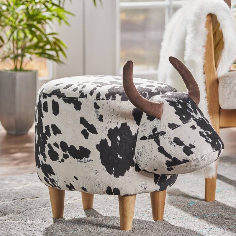 Bessie Fabric Cow Ottoman by Christopher Knight Home - White/Black
