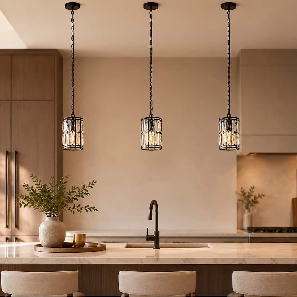 Aulia Modern Crystal Black 1-Light Pendant Light for Kitchen Island Dining Room - 5.5'' D x 9.5'' H