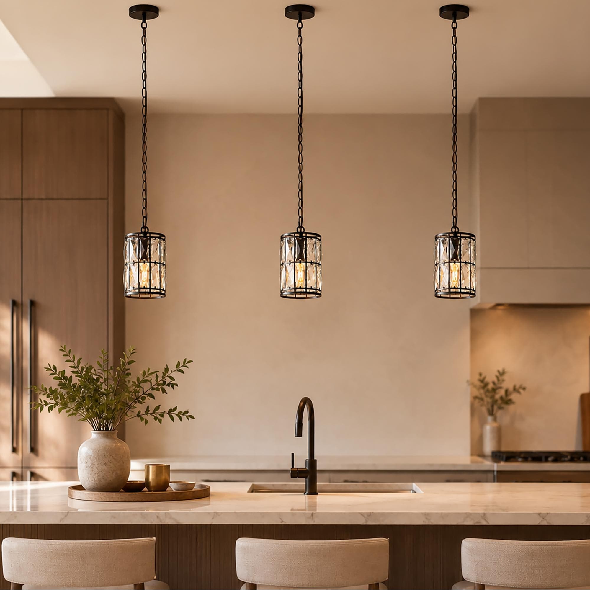 Aulia Modern Crystal Black 1-Light Pendant Light for Kitchen Island Dining Room - 5.5'' D x 9.5'' H