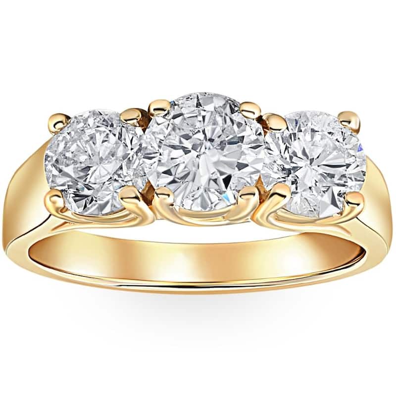 3ct Diamond Three Stone Wedding Anniversary Ring 14k Yellow Gold Enhanced