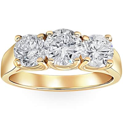 3ct Diamond Three Stone Wedding Anniversary Ring 14k Yellow Gold Enhanced