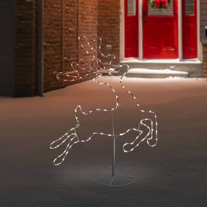 36" Lighted Running Reindeer Silhouette Outdoor Christmas Decor - White