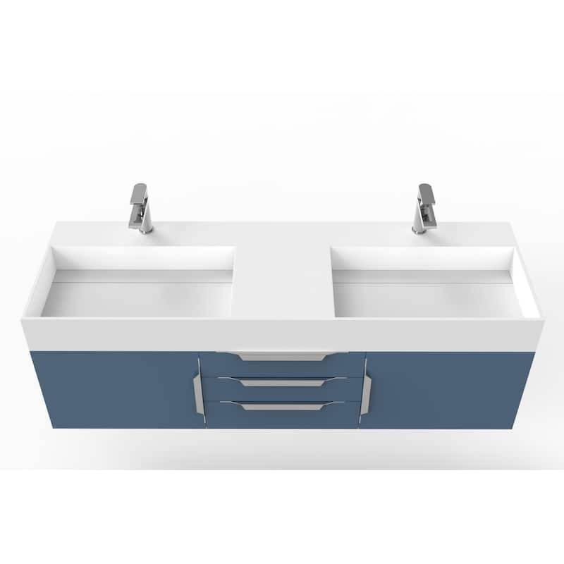 Amazon 60" Wall Mounted Bathroom Vanity Set w/ White Top