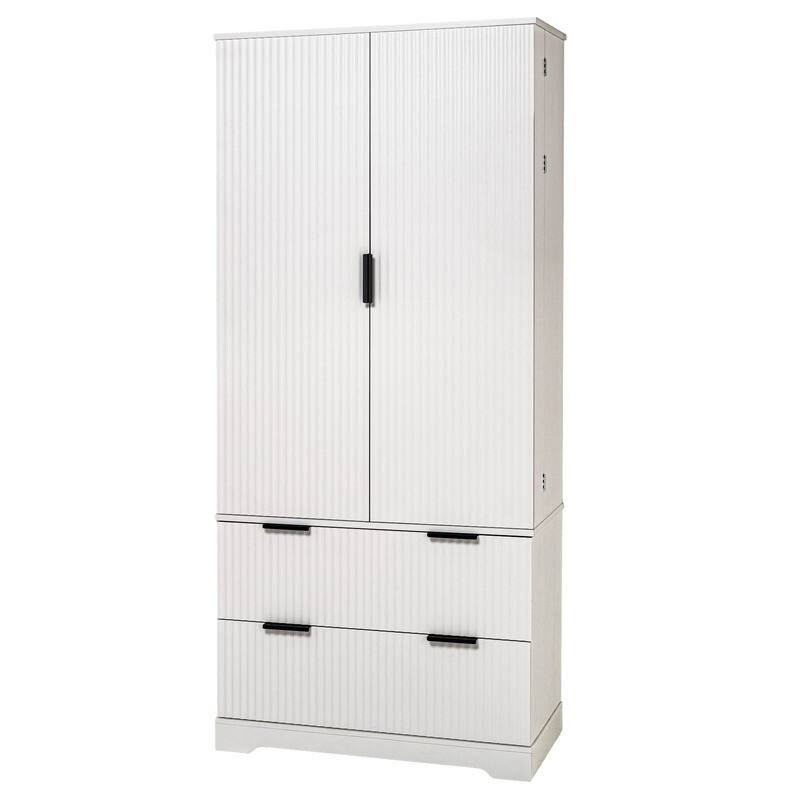 72" Fluted Kitchen Pantry Cabinet, Freestanding Cupboard Storage Cabinet with 2 Drawers for Smart Organization