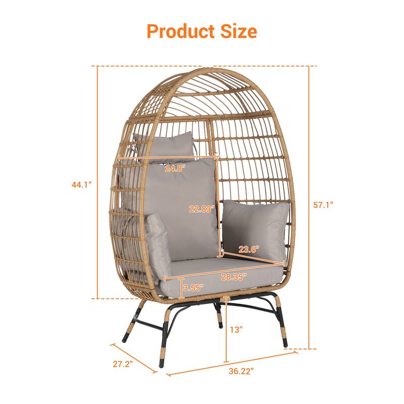 Oversized Outdoor Rattan Wicker Egg Chair with Cushions and Pillows