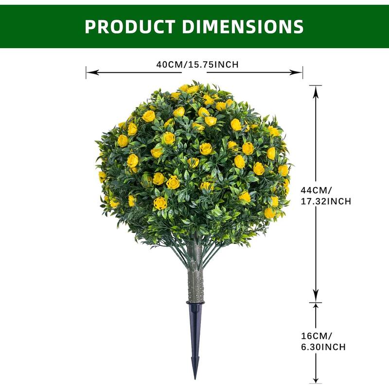 23.6" Artificial Topiary Flower with Ground Spike,Artificial Ball Trees with Rose Flowers Set of 4