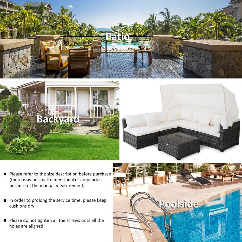 Costway 6-Piece Outdoor Patio Furniture Set Retractable Canopy