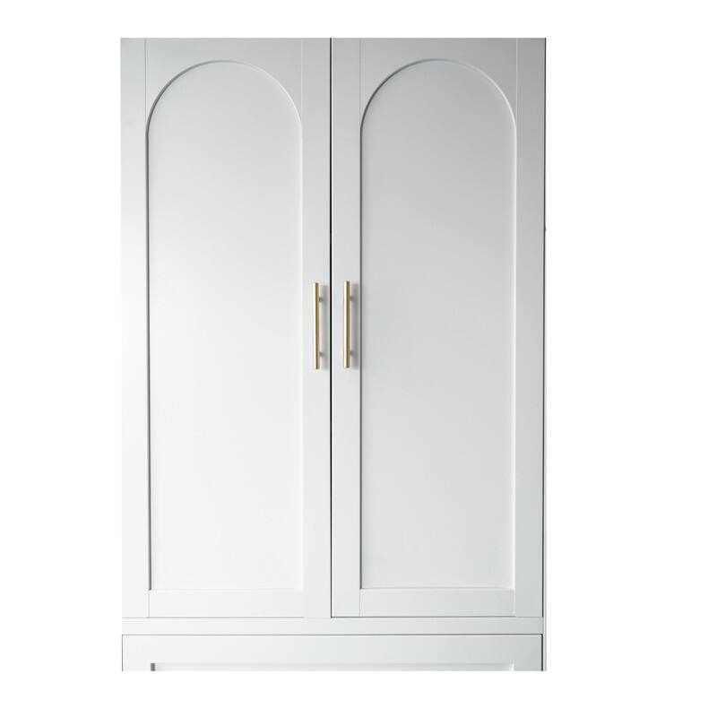 71" Tall Metal Wardrobe Cabinet with 2 Drawers, Hanging Rod, and 2 Doors, Wardrobe Closet with Shelf