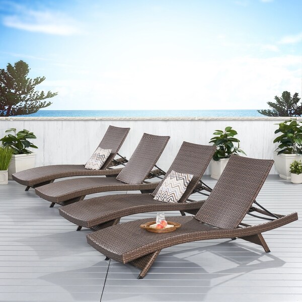 Banzai Outdoor Wicker and Wood Chaise Lounge (Set of 4) by Christopher