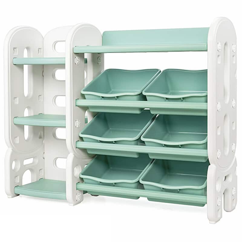 Kids Toy Storage Organizer with Bins and Multi-Layer Shelf for Bedroom Playroom - 44" x 14" x 36"(L x W x H) - Green
