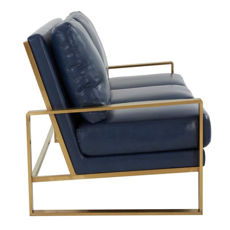 Jefferson Modern Leather Upholstered 3 Seater Loveseat Sofa Chair in Brushed Gold Steel Base with Armrest Removable Cushion