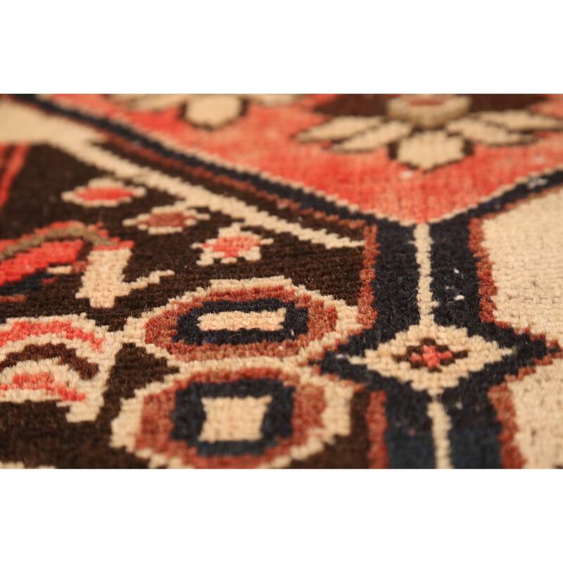 Hand Knotted Oriental 100% Wool Carpet Traditional Geometric Oranges & Rust Bakhtiari Runner Rug - 9' 6'' X 3' 4''