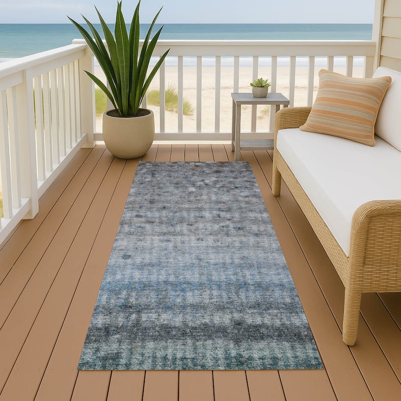 Machine Washable Indoor/ Outdoor Ombre Stripes Chantille Rug - Blue - 2'3" x 7'6"
