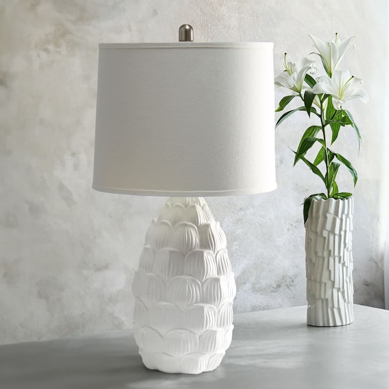 Tall Coastal Seashell Table Lamp with Tapered Shade - 28" - White