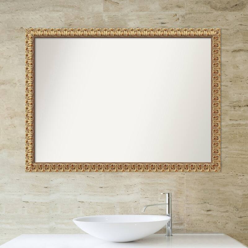 Non-Beveled Wood Bathroom Wall Mirror - Florentine Gold Frame