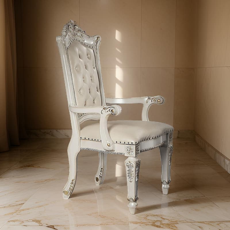 24 Inch Executive Office Armchair, Scrolled Molded Trim, Antique Pearl