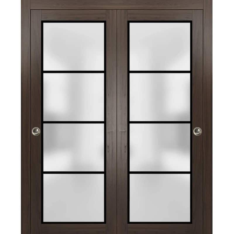 Bypass Doors 36 x 80 Planum 2132 Chocolate Ash Sturdy Rails - Grey - 36" x 80" ( 2* 18x80)