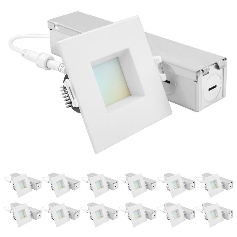 Luxrite 2 Inch Square LED Recessed Ceiling Light J-Box 8W 5CCT 660LM Dimmable Wet Rated IC Rated 12PK - 12 Pack - 12 Pack
