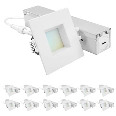 Luxrite 2 Inch Square LED Recessed Ceiling Light J-Box 8W 5CCT 660LM Dimmable Wet Rated IC Rated 12PK - 12 Pack