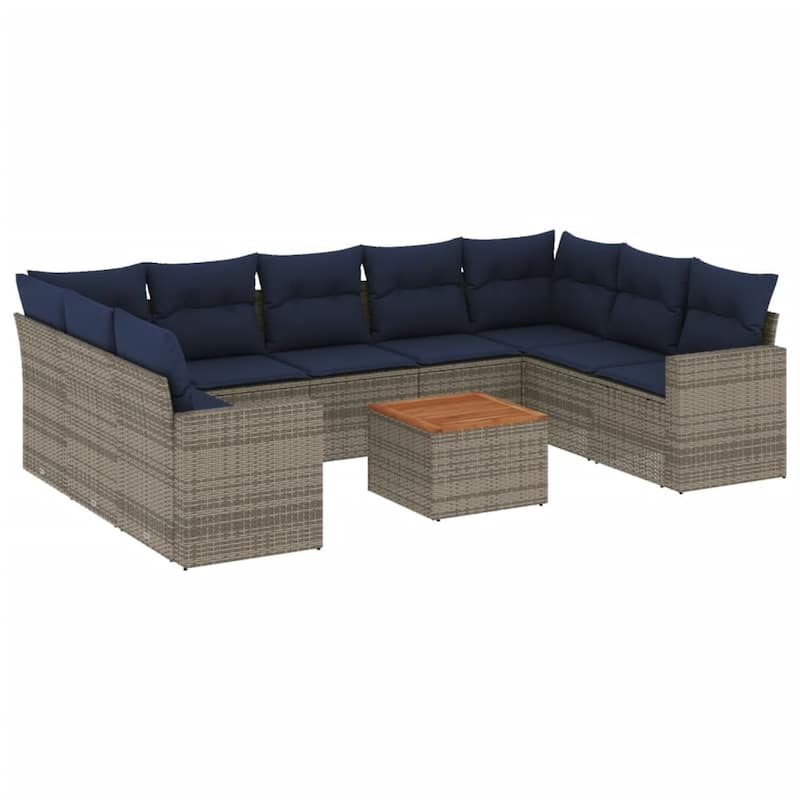 vidaXL 10 Piece Patio Sofa Set with Cushions Black Poly Rattan - 24.4" x 24.4" x 27.2"
