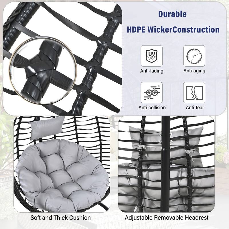 Roomfitters Indoor Outdoor Hanging Egg Hammock Chair with Stand, Wicker Rattan Swing for Patio and Bedroom