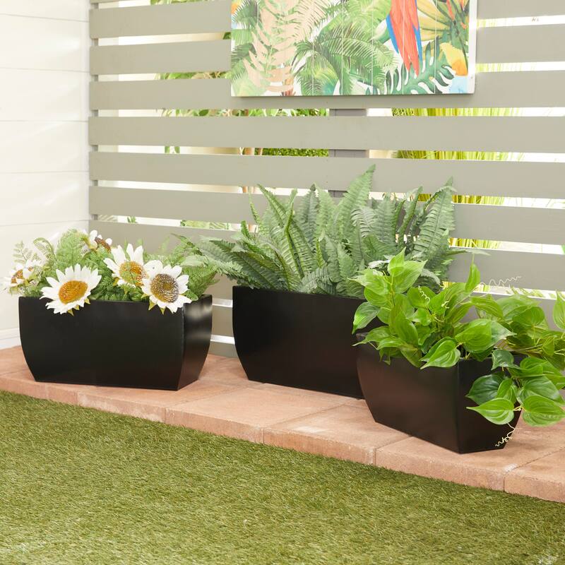Metal Modern Planter (Set of 3) - S/3 20", 18", 16"W - Black