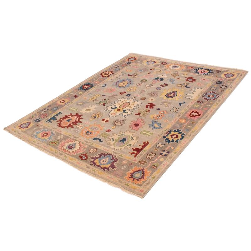 ECARPETGALLERY Hand-knotted Modern Oushak Light Grey Wool Rug - 8'0 x 10'1