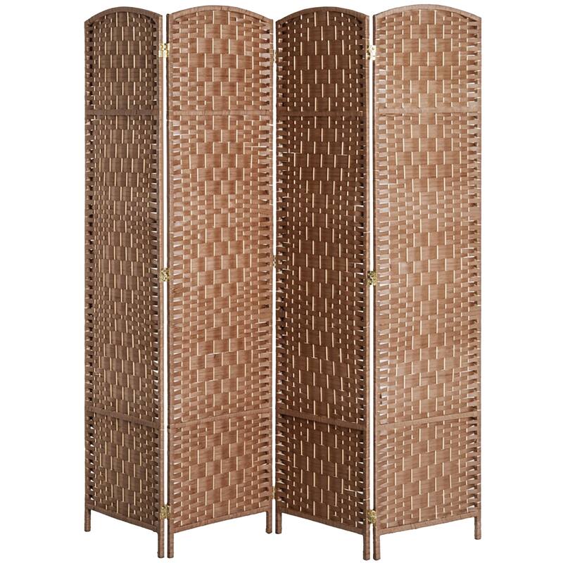 HomCom 6' Tall Wicker Weave Four Panel Room Divider Privacy Screen - Natural Blonde Wood