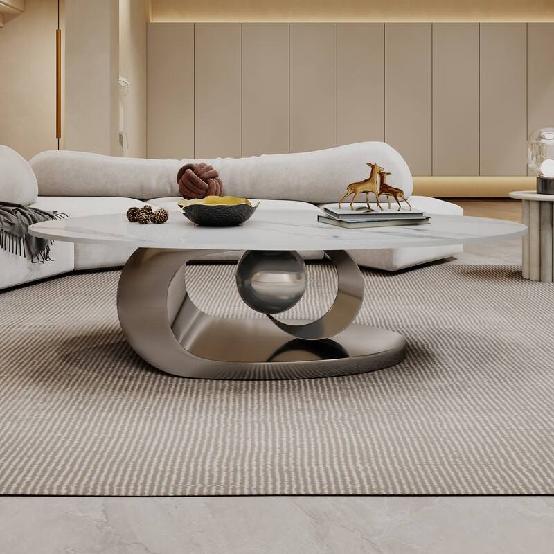 Luxury Marble Coffee Table – Featuring an Artistic Stainless Steel Base
